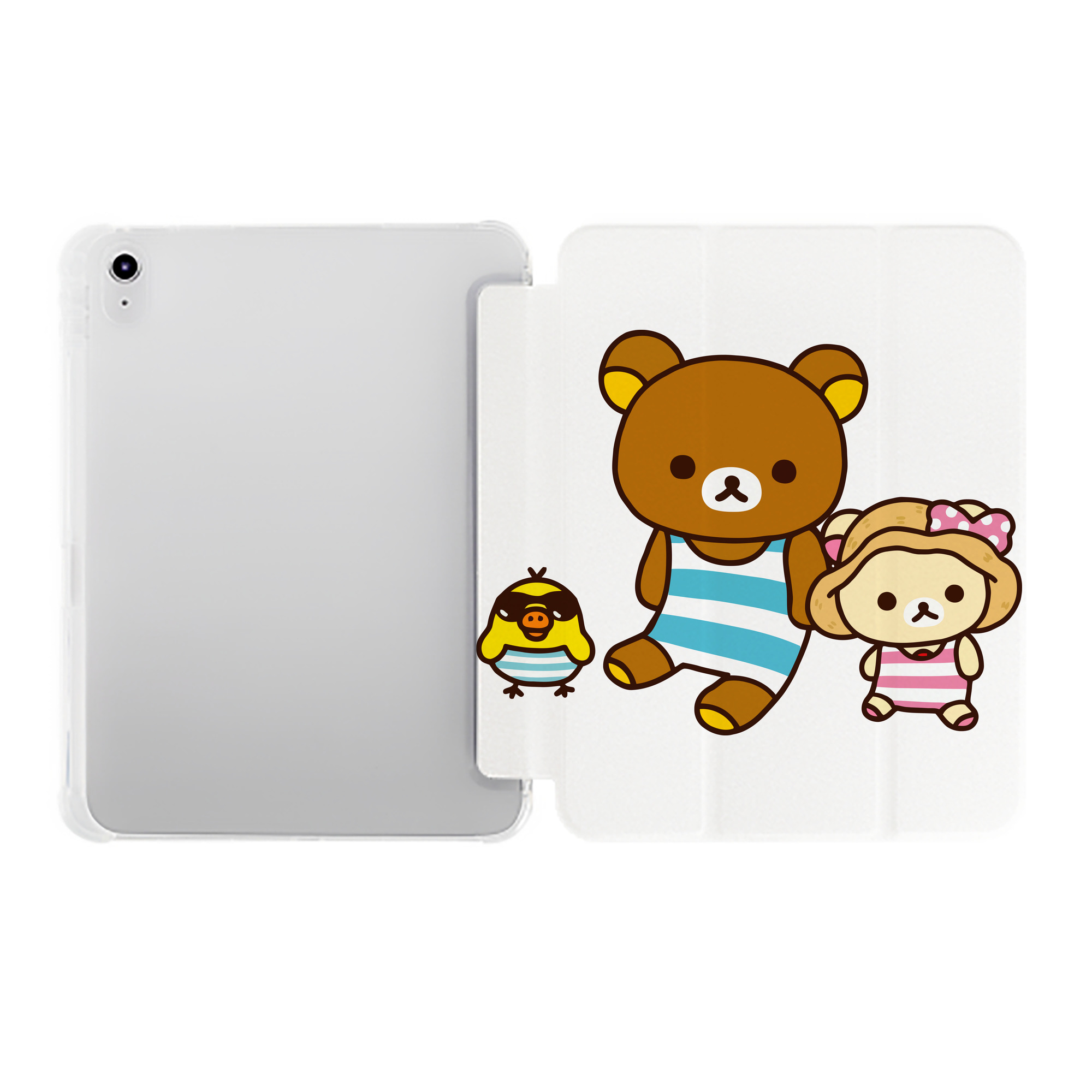 （画像用） リラックマ リラックマ キイロイトリ Rilakkuma Korilakkuma Kiiroitori IPad ケース ペン収納付き 三つ折りスタンド PUレザー×シリコン 対応機種9.5/10.5/10.9インチ